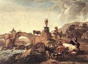 BERCHEM, Nicolaes Italian Landscape with Bridge  ddd oil painting reproduction